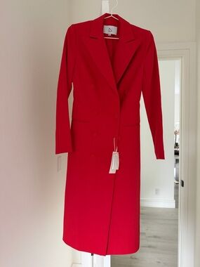 Structured Sexy Red Double-Breasted Long Blazer Coat size XS